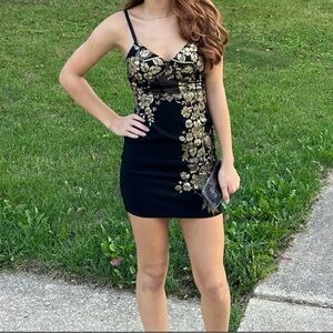 Elegant Black and Gold Floral Dress